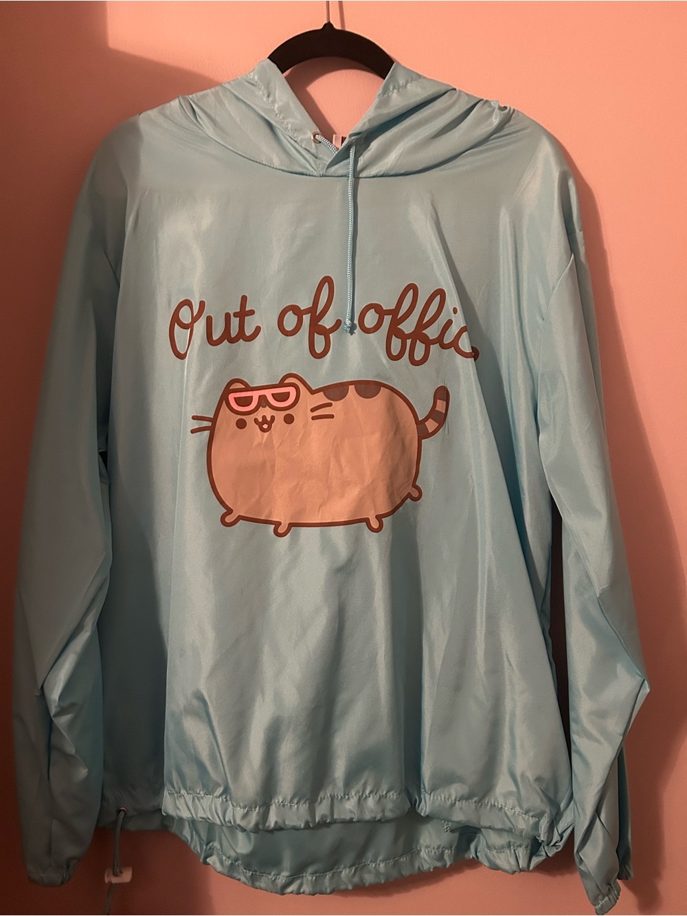 Out of Office Pusheen Box Windbreaker Pullover- Light Blue